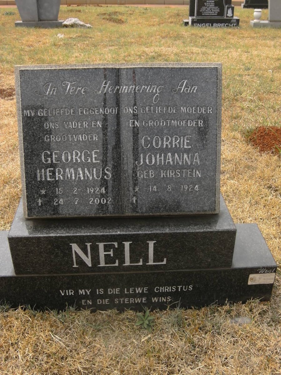 NELL George Hermanus 1924-2002 &amp; Corrie Johanna KIRSTEIN 1924-