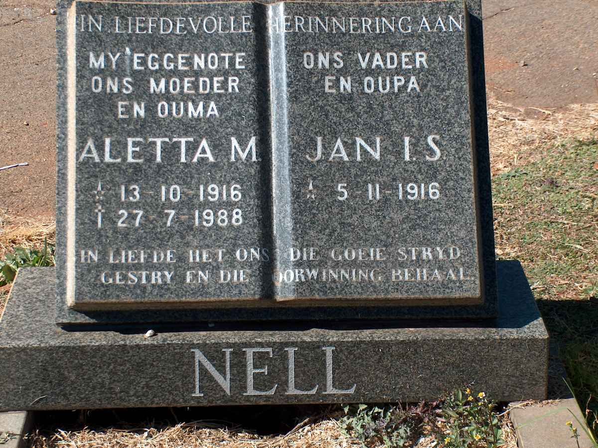 NELL Jan I.S. 1916- &amp; Aletta M. 1916-1988