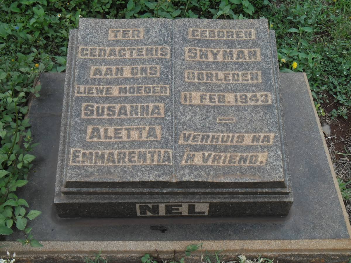 NEL Susanna Aletta Emmarentia nee SNYMAN -1943