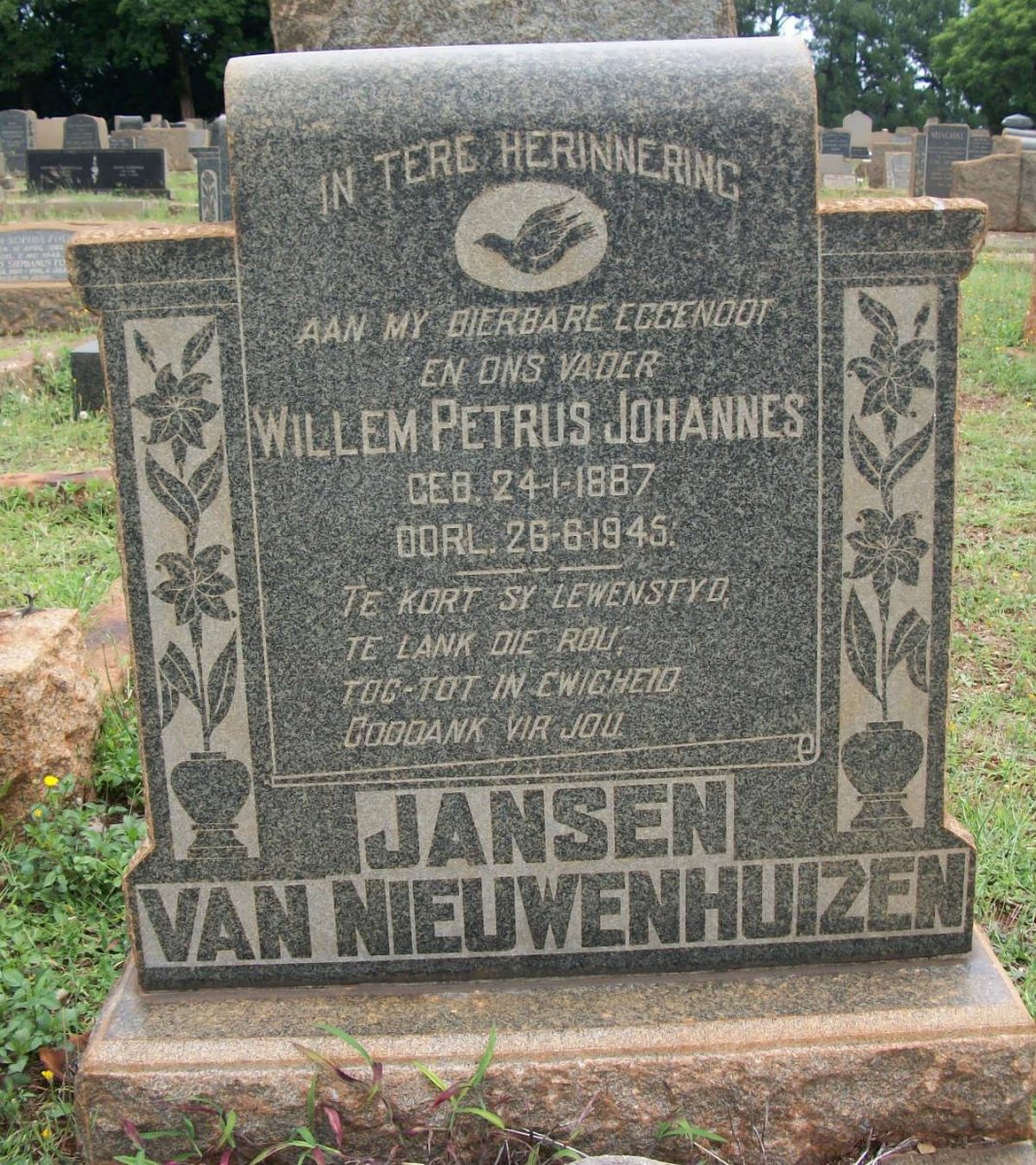 NIEUWENHUIZEN Willem Petrus Johannes, Jansen van 1887-1945