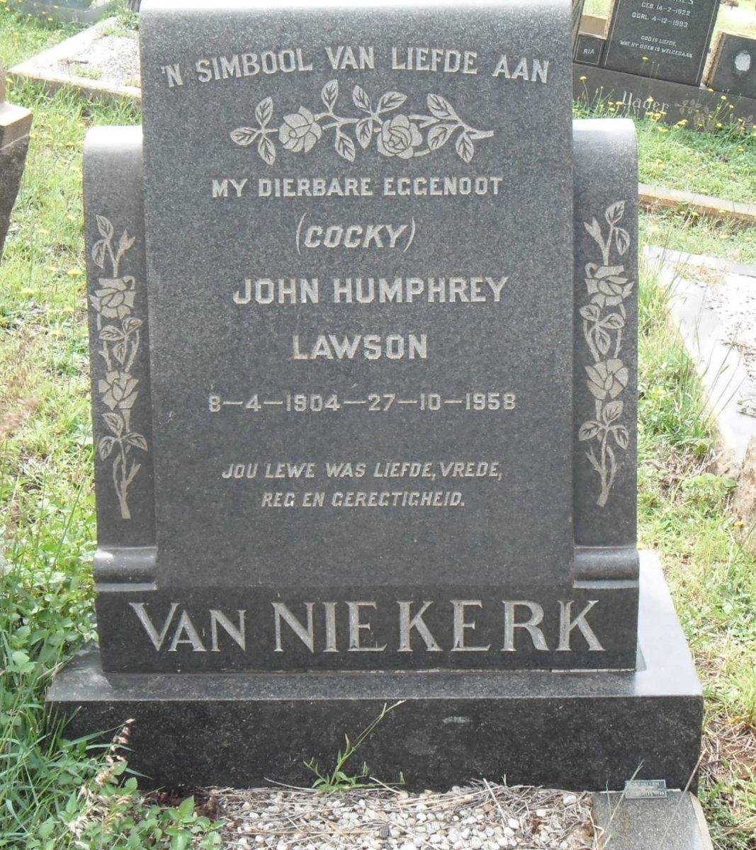 NIEKERK John Humphrey Lawson, van 1904-1958