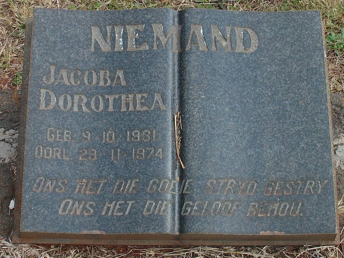 NIEMAND Jacoba Dorothea 1931-1974