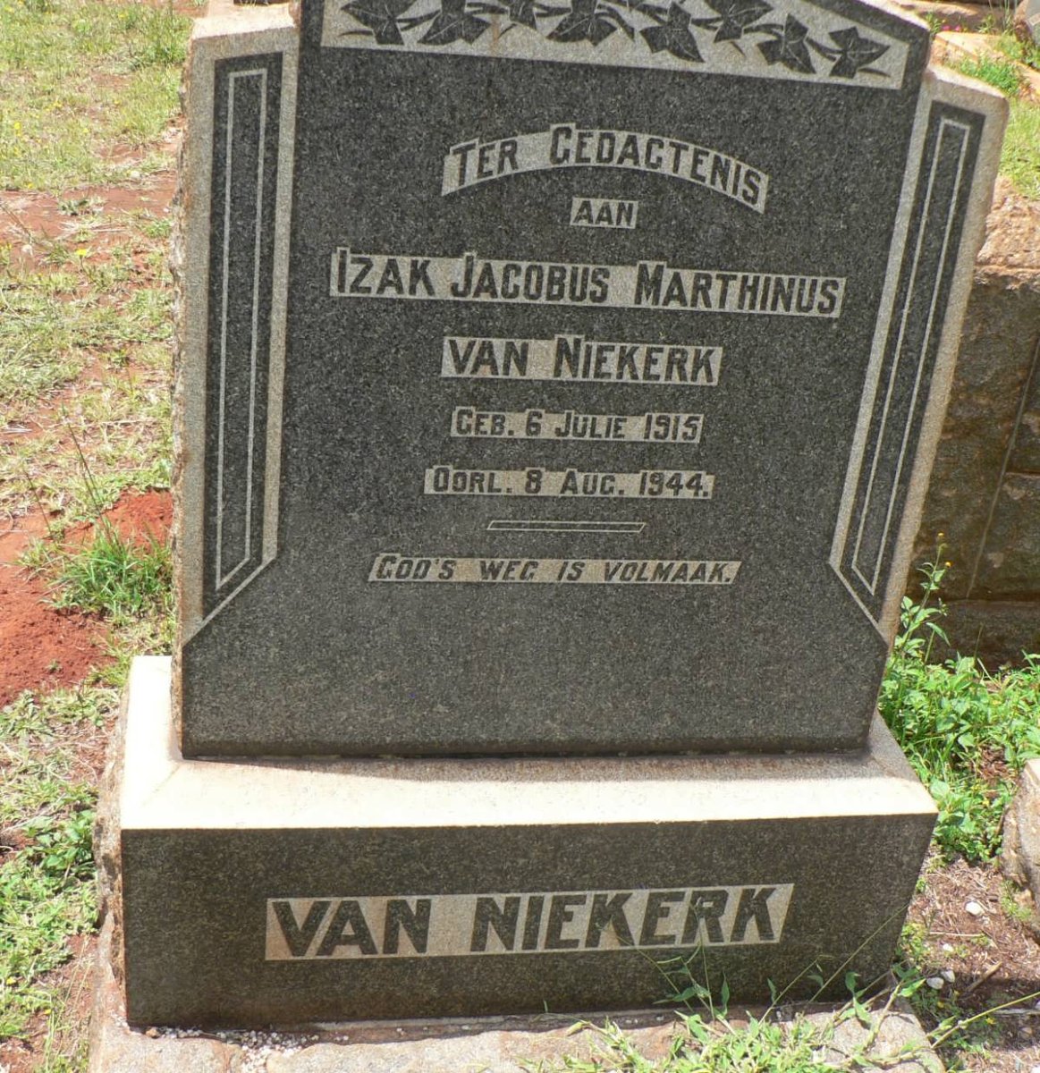 NIEKERK Izak Jacobus Marthinus, van 1915-1944