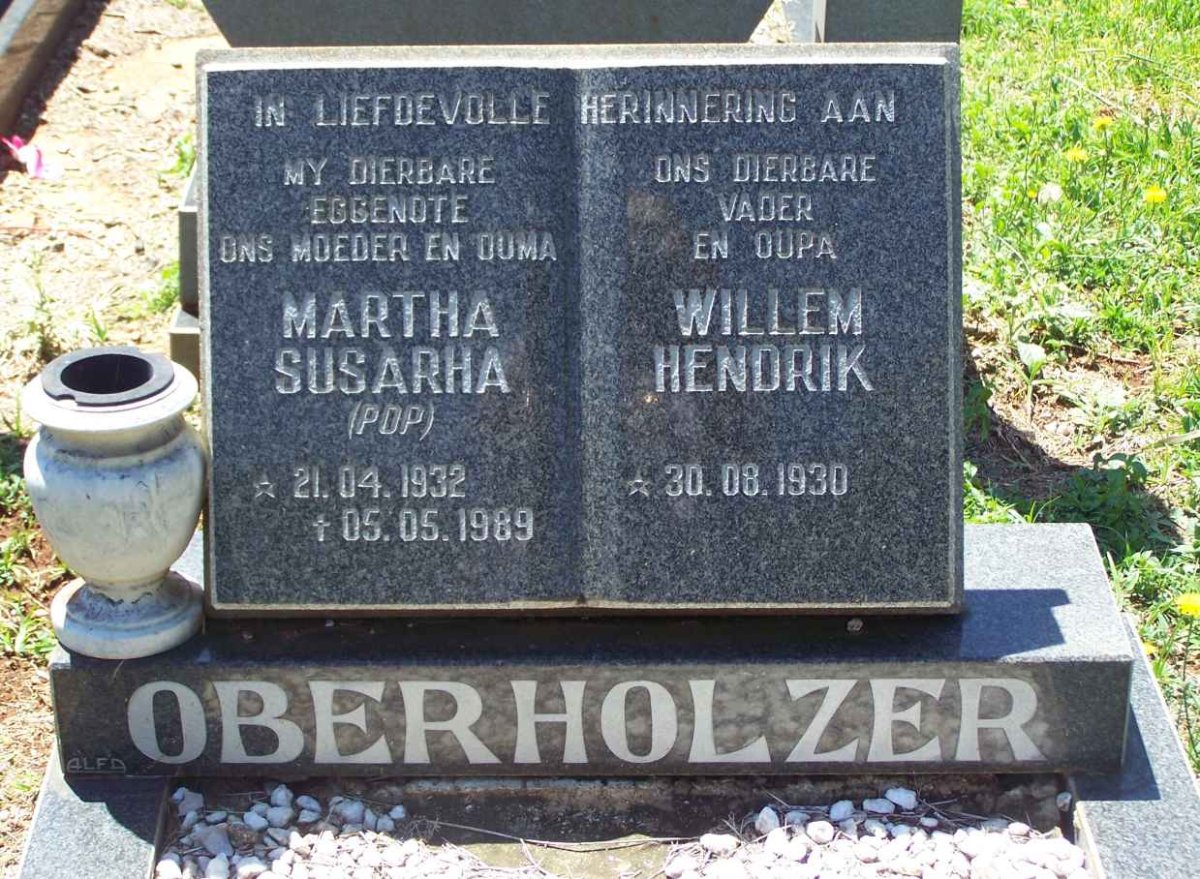 OBERHOLZER Willem Hendrik 1930- &amp; Martha Susarha 1932-1989