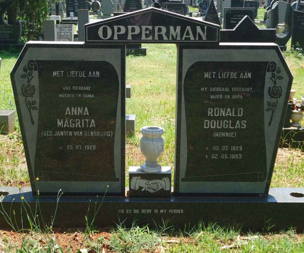 OPPERMAN Ronald Douglas 1929-1993 &amp; Anna Magrita JANSEN VAN RENSBURG 1928-