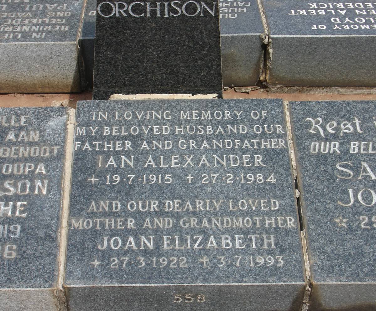 ORCHISON Ian Alexander 1915-1984 &amp; Joan Elizabeth 1922-1993