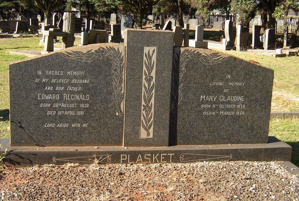 PLASKET Edward Reginald 1878-1981 &amp; Mary Claudine 1879-1974