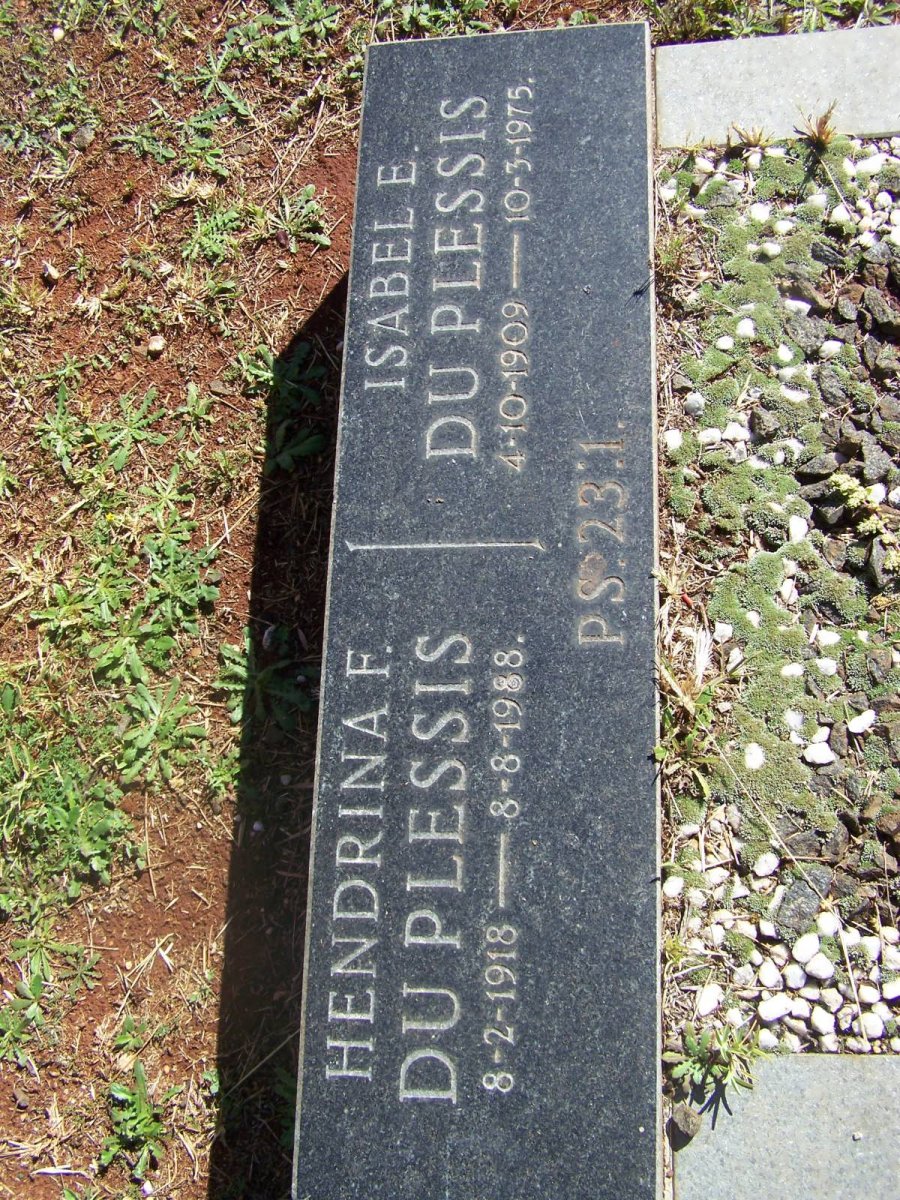 PLESSIS  Isabel E., du 1909-1975 :: Du PLESSIS  Hendrina F. 1918-1988