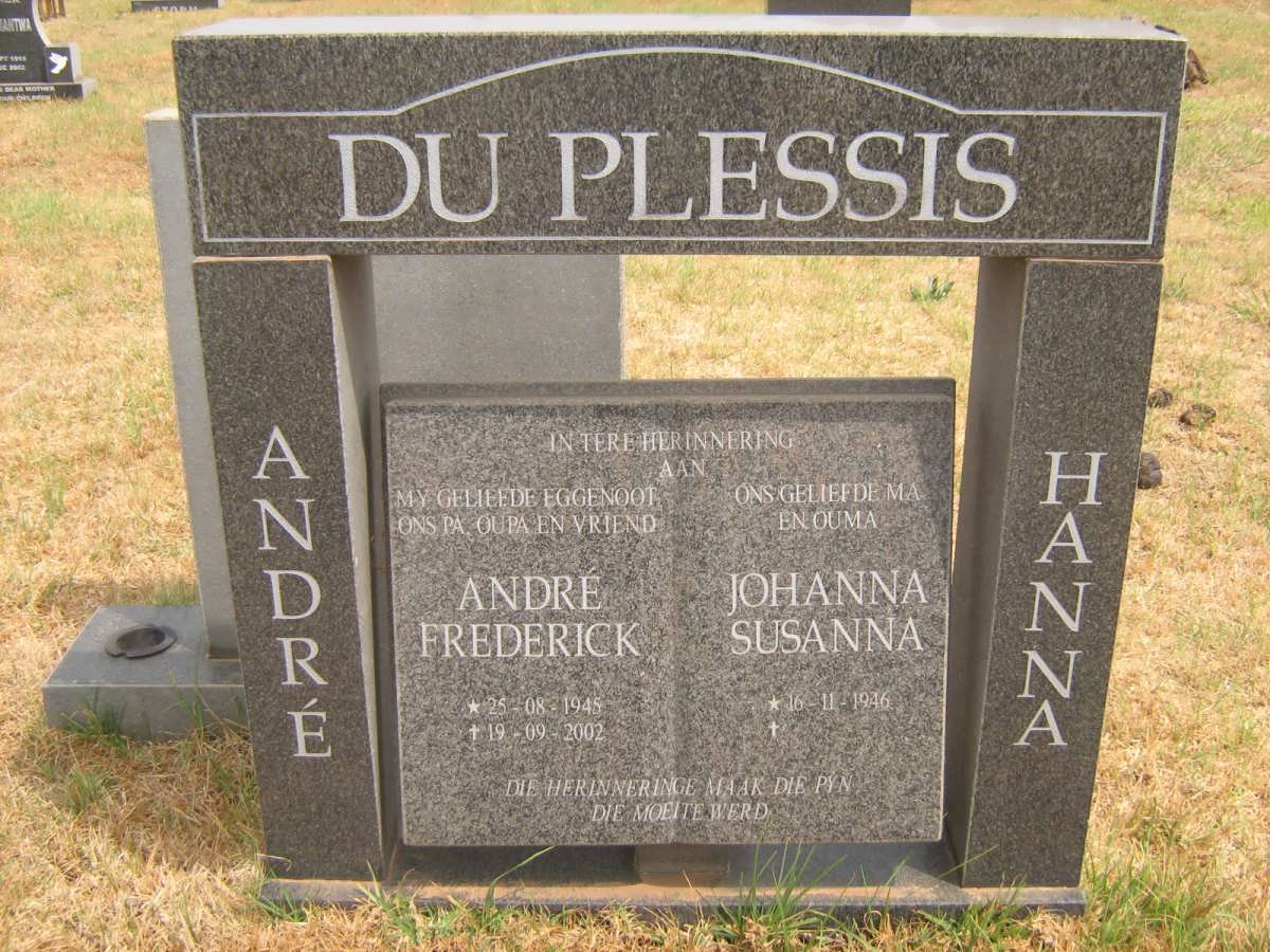PLESSIS André Frederick, du 1945-2002 &amp; Johanna Susanna 1946-