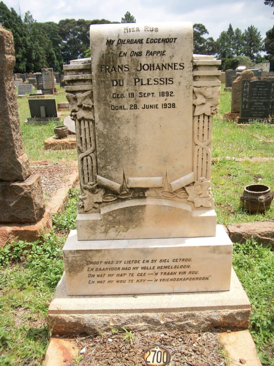 PLESSIS Frans Johannes, du 1892-1938