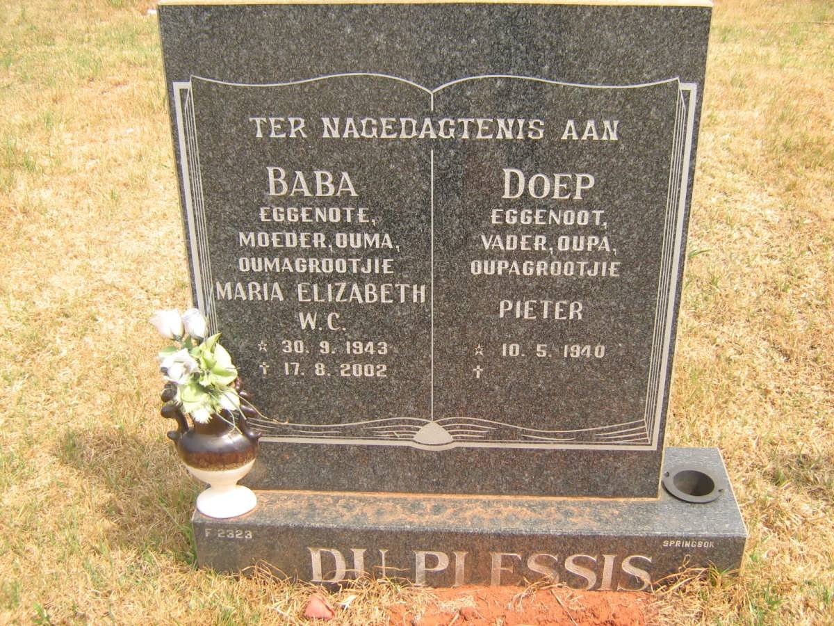 PLESSIS Pieter, du 1940- &amp; Maria Elizabeth W.C. 1943-2002
