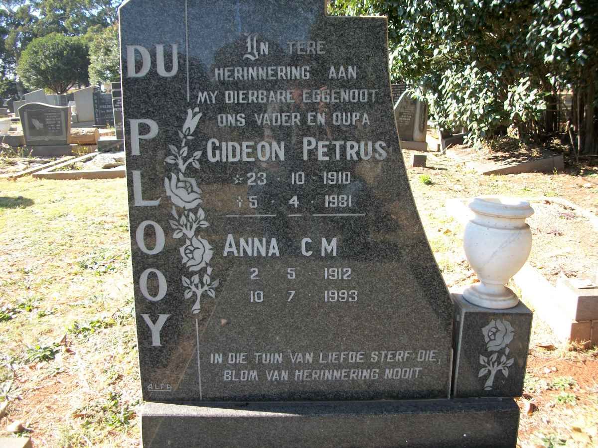 PLOOY Gideon Petrus, du 1910-1981 &amp; Anna C.M. 1912-1993