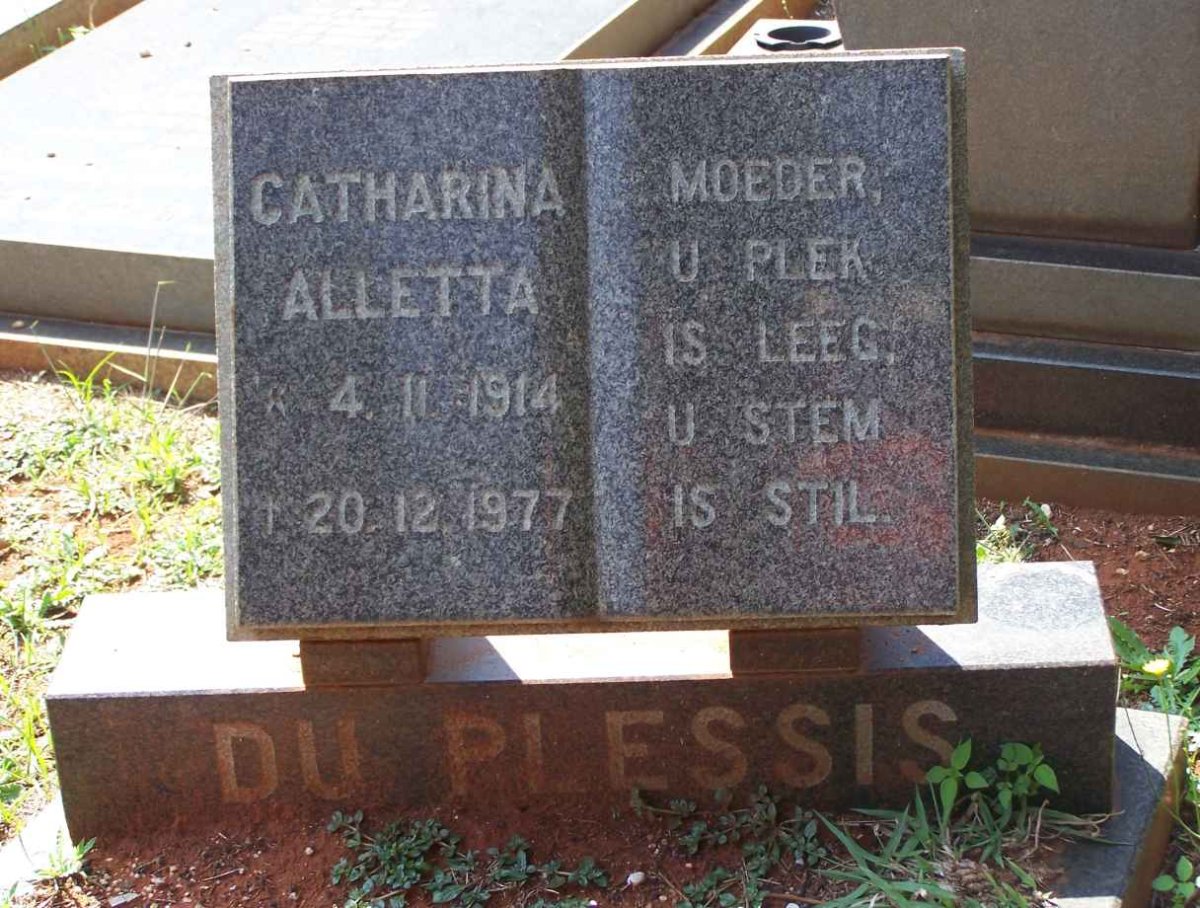 PLESSIS Catharina Alletta, du 1914-1977