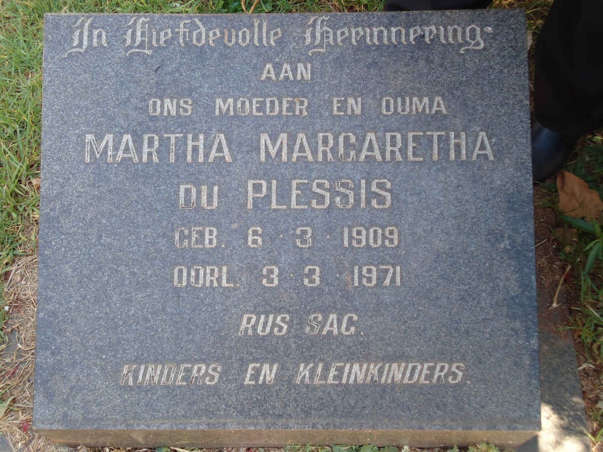 PLESSIS Martha Margaretha, du 1909-1971