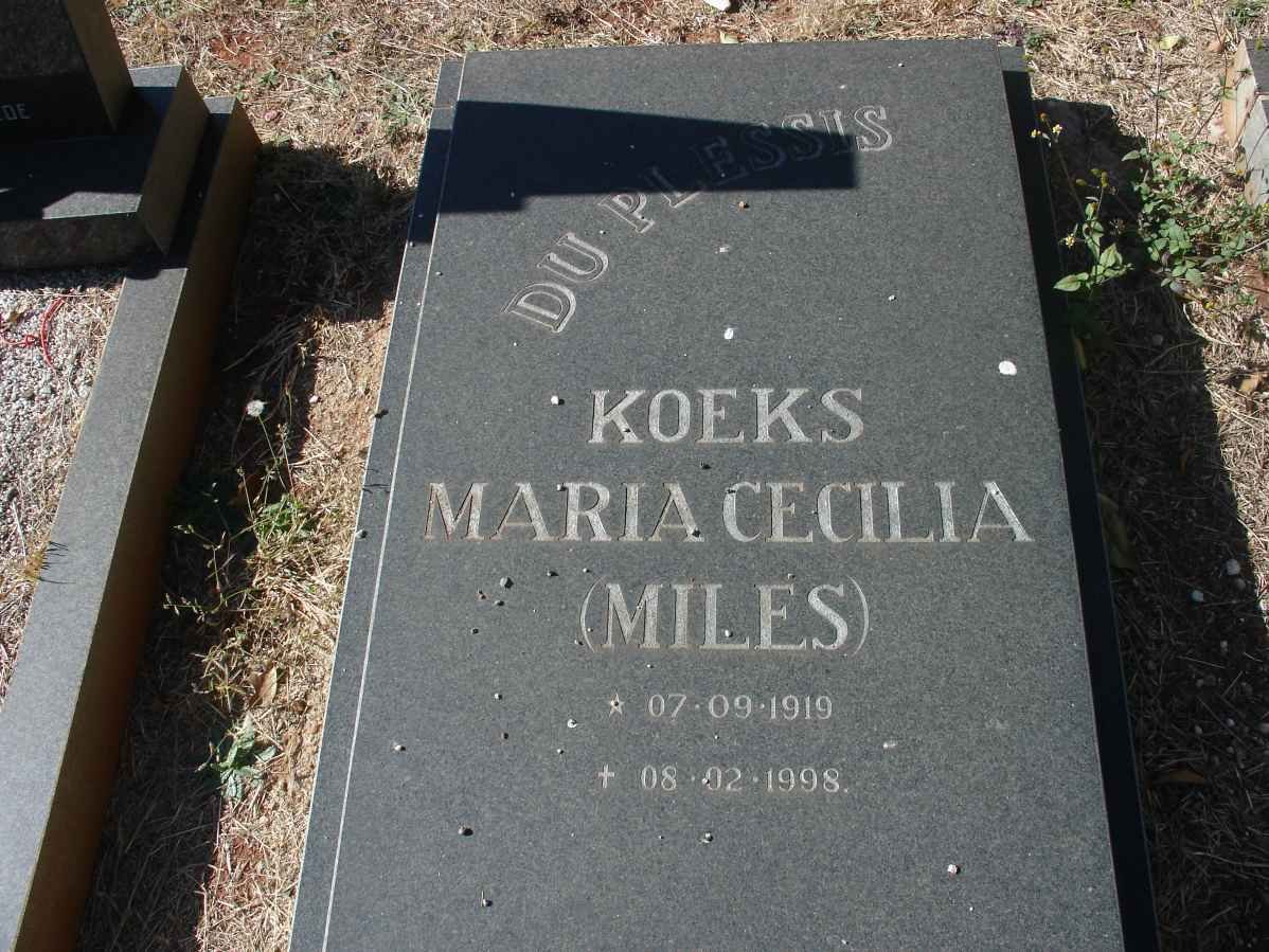 PLESSIS Koeks Maria Cecilia, du nee MILES 1919-1998