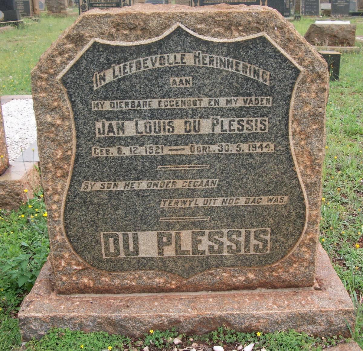 PLESSIS Jan Louis, du 1921-1944