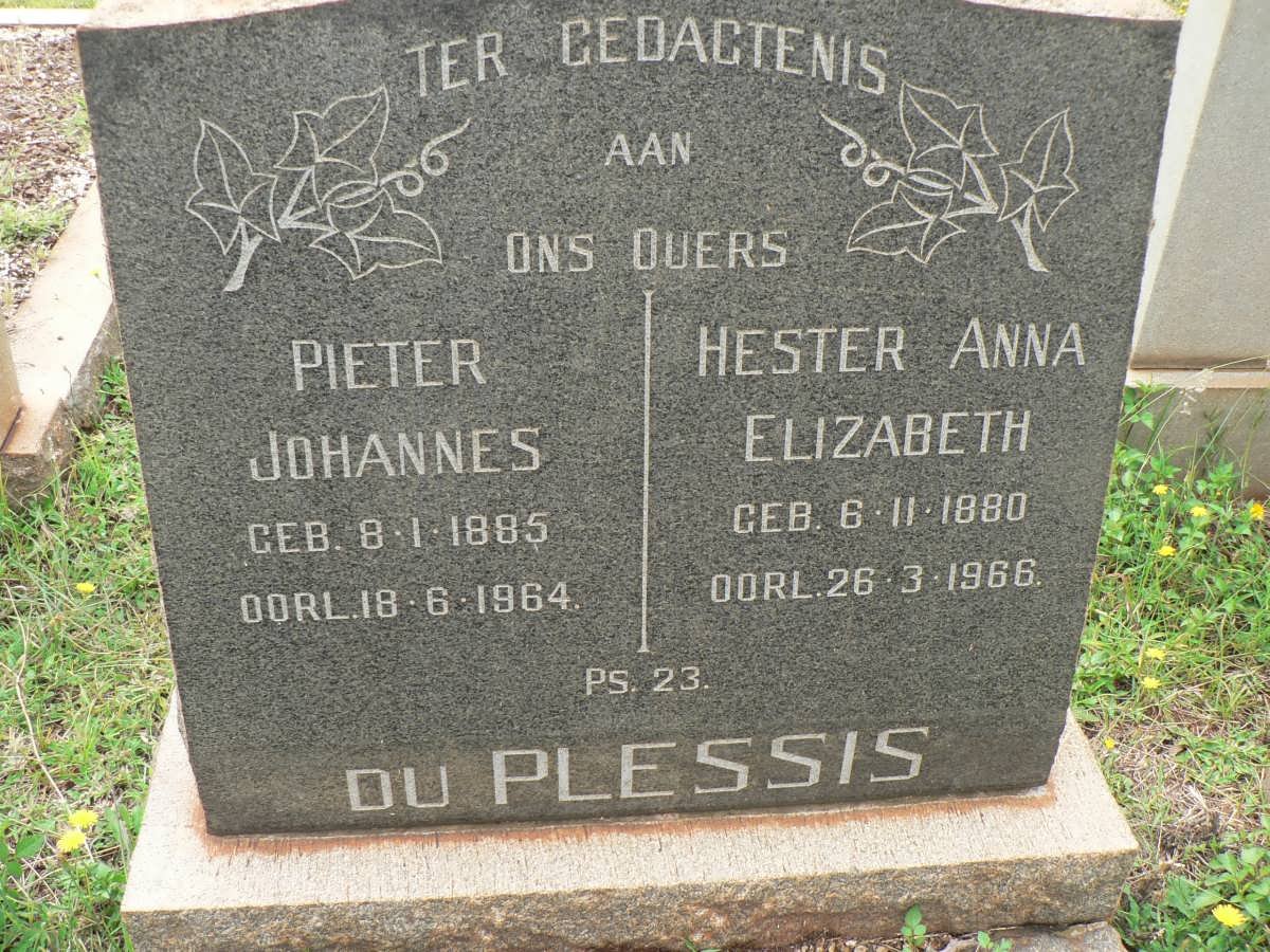 PLESSIS Pieter Johannes, du 1885-1964 &amp; Hester Anna Elizabeth 1880-1966