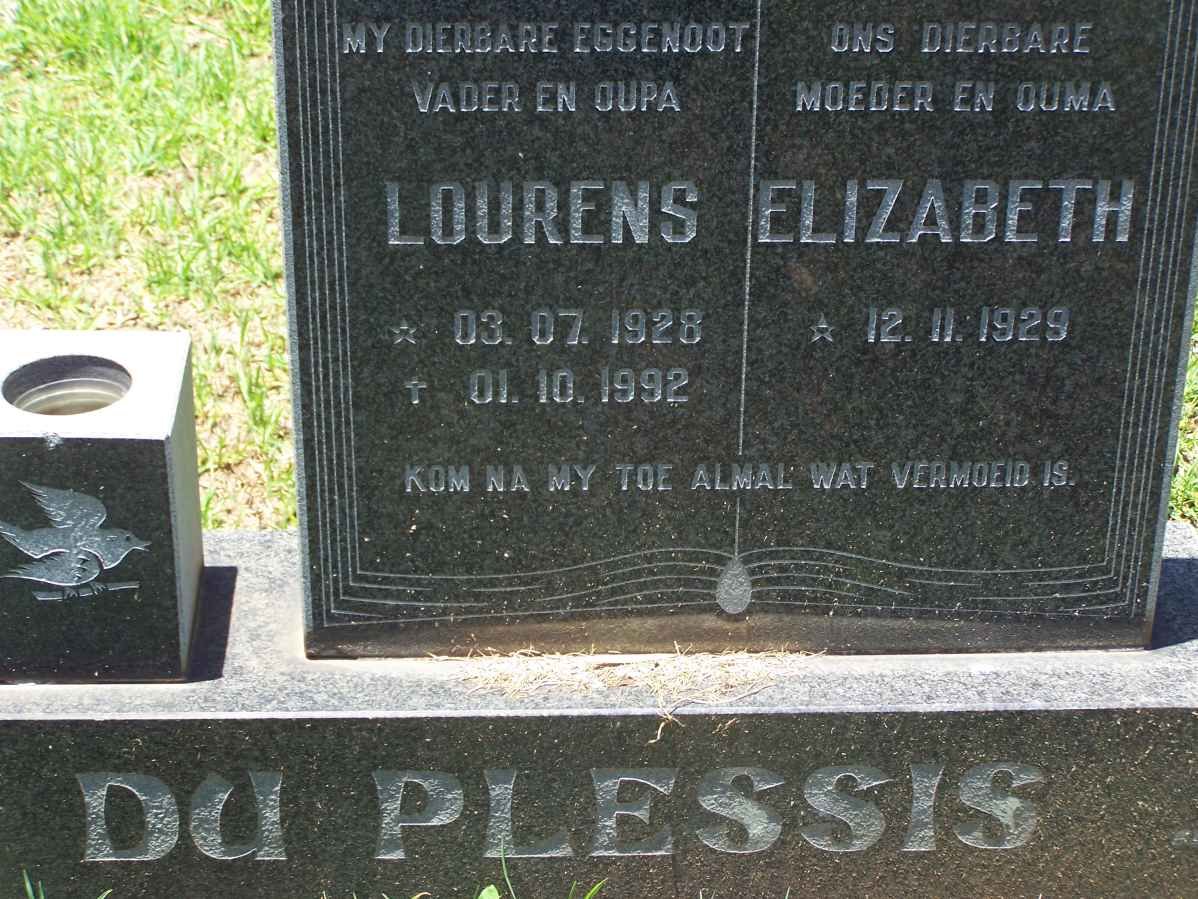 PLESSIS Lourens, du 1928-1992 &amp; Elizabeth 1929-