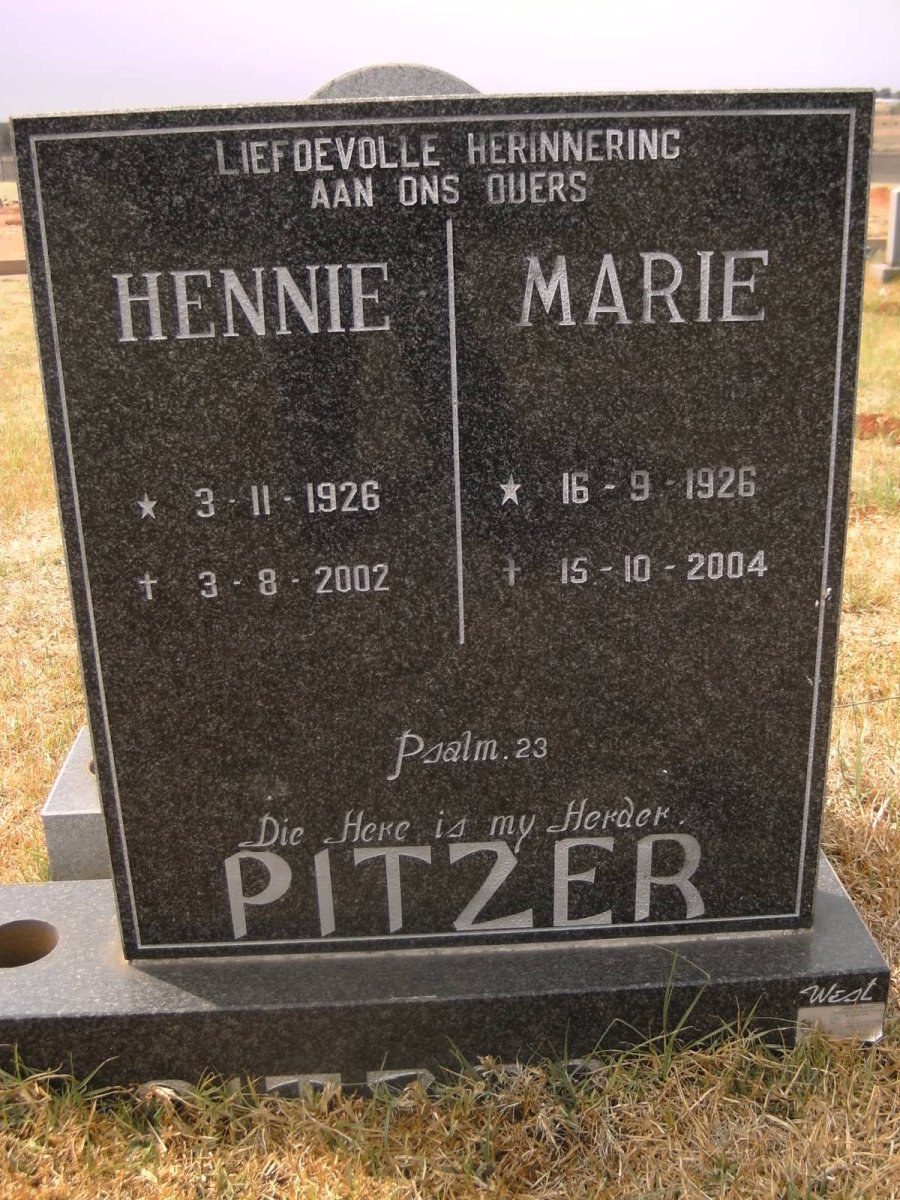 PITZER Hennie 1926-2002 &amp; Marie 1926-2004