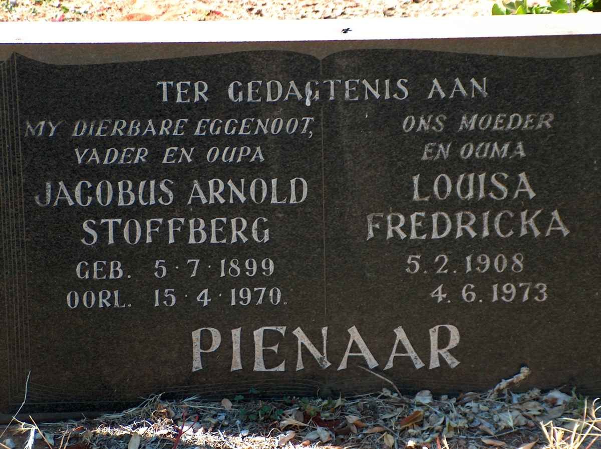 PIENAAR Jacobus Arnold Stoffberg 1899-1970 &amp; Louisa Fredricka 1908-1973