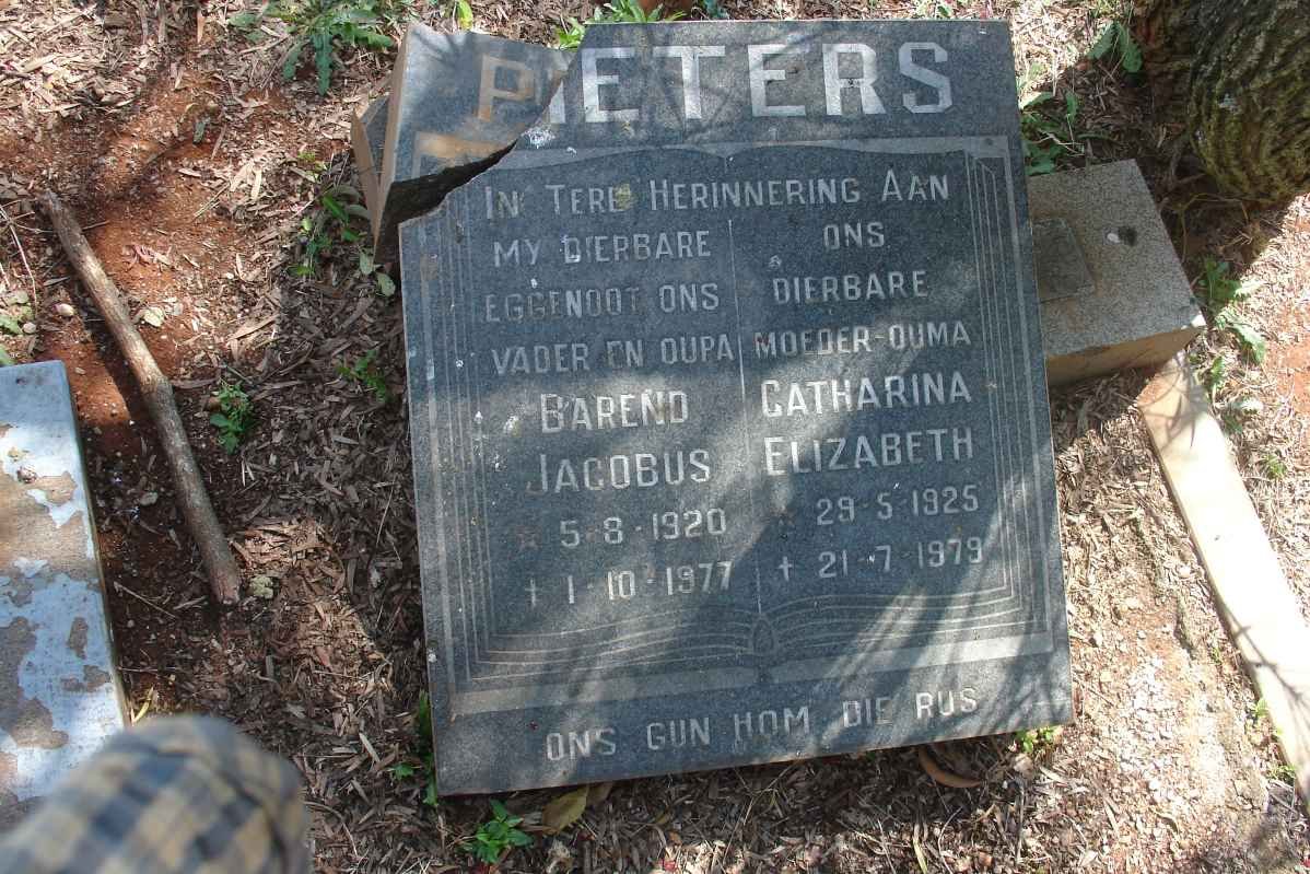 PIETERS Barend Jacobus 1920-1977 &amp; Catharina Elizabeth 1925-1979