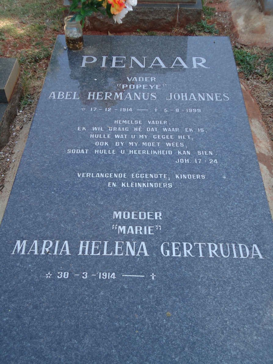 PIENAAR Abel Hermanus Johannes 1914-1999 &amp; Maria Helena Gertruida 1914-