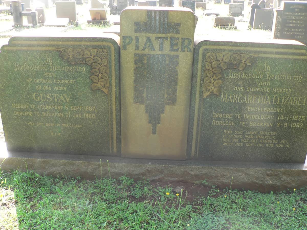 PIATER Gustav 1867-1950 &amp; Margaretha Elizabeth ENGELBRECHT 1875-1963