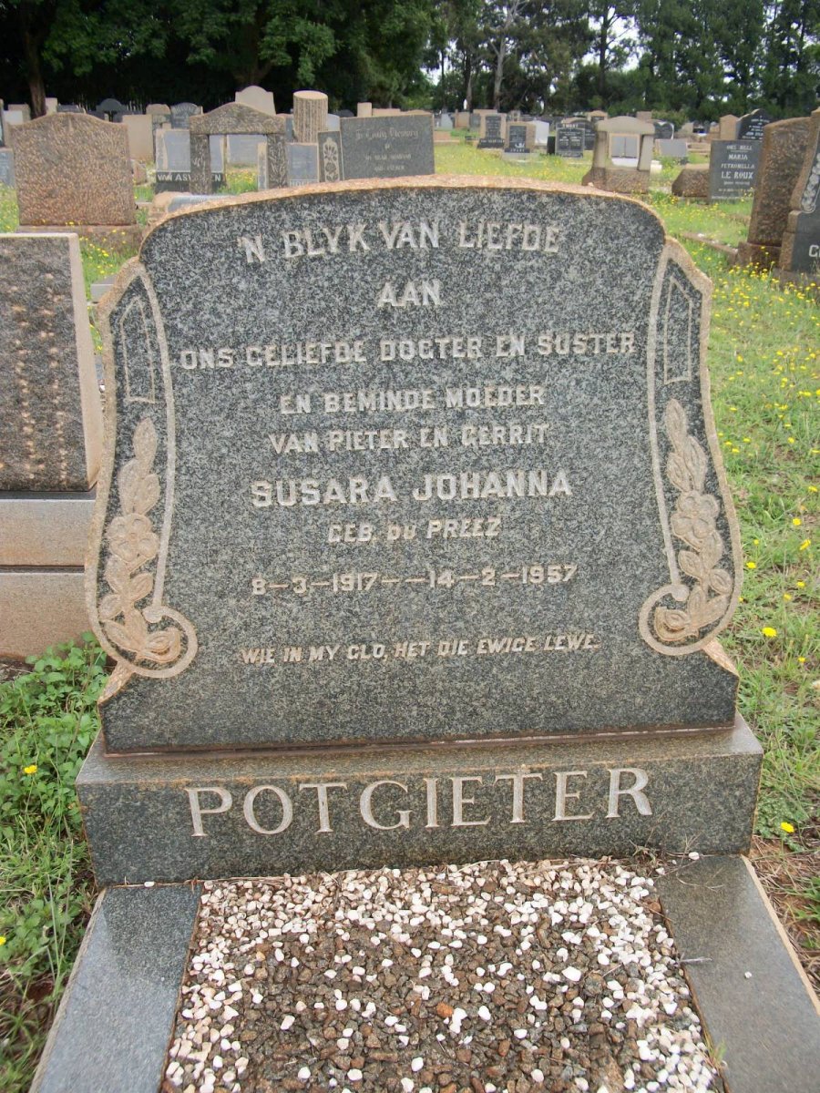 POTGIETER Susara Johanna nee DU PREEZ 1917-1957
