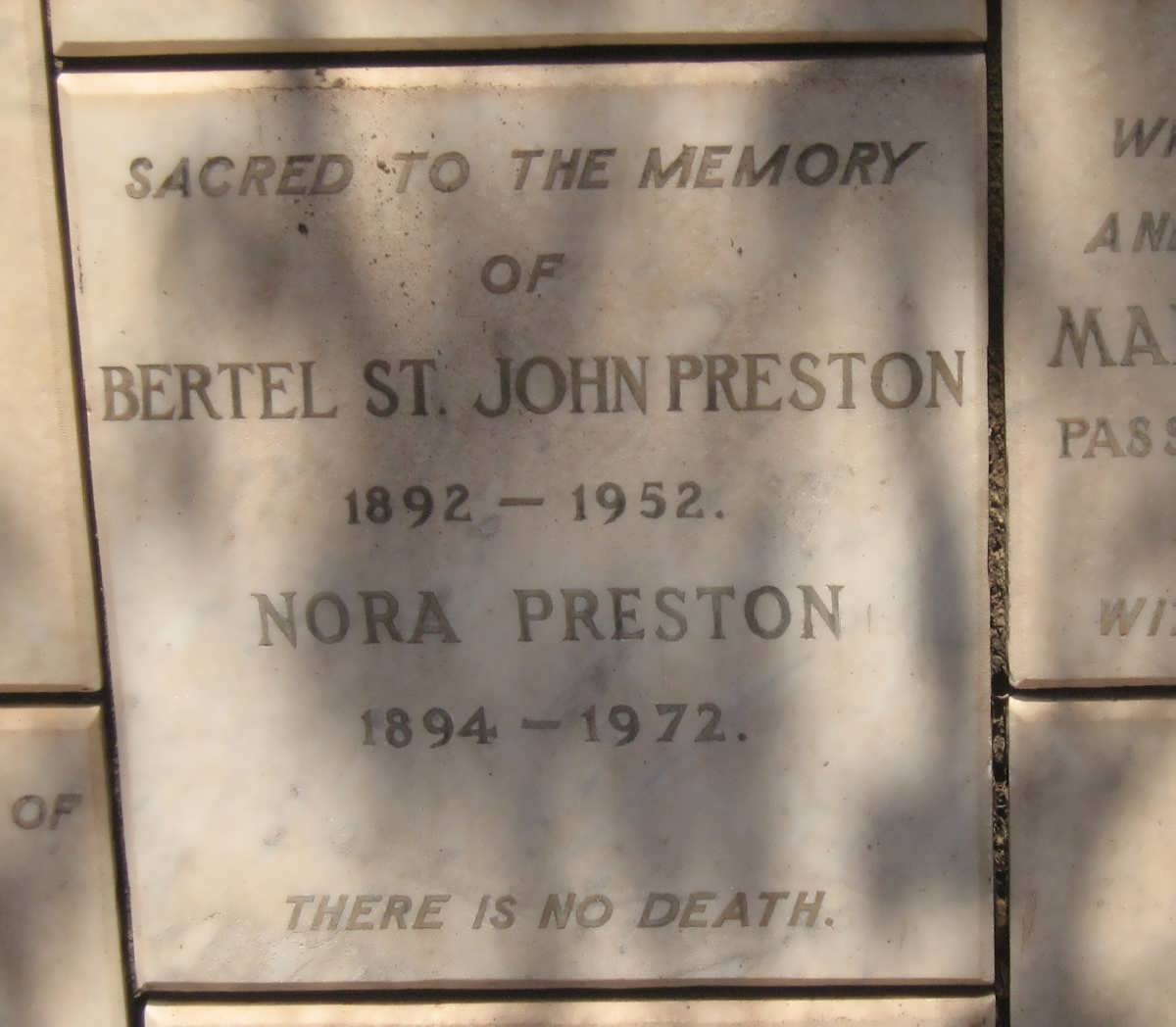 PRESTON Bertel St. John 1892-1952 &amp; Nora 1894-1972