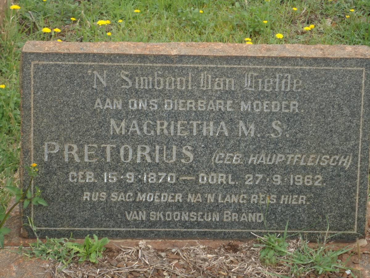 PRETORIUS Magrietha M.S. nee HAUPTFLEISCH 1870-1962