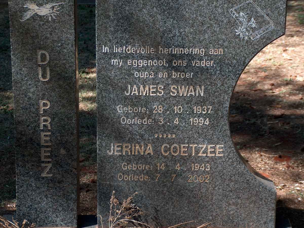 PREEZ James Swan, du 1937-1994 &amp; Jerina COETZEE 1943-2002