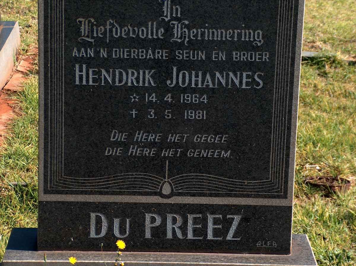 PREEZ Hendrik Johannes, du 1964-1981