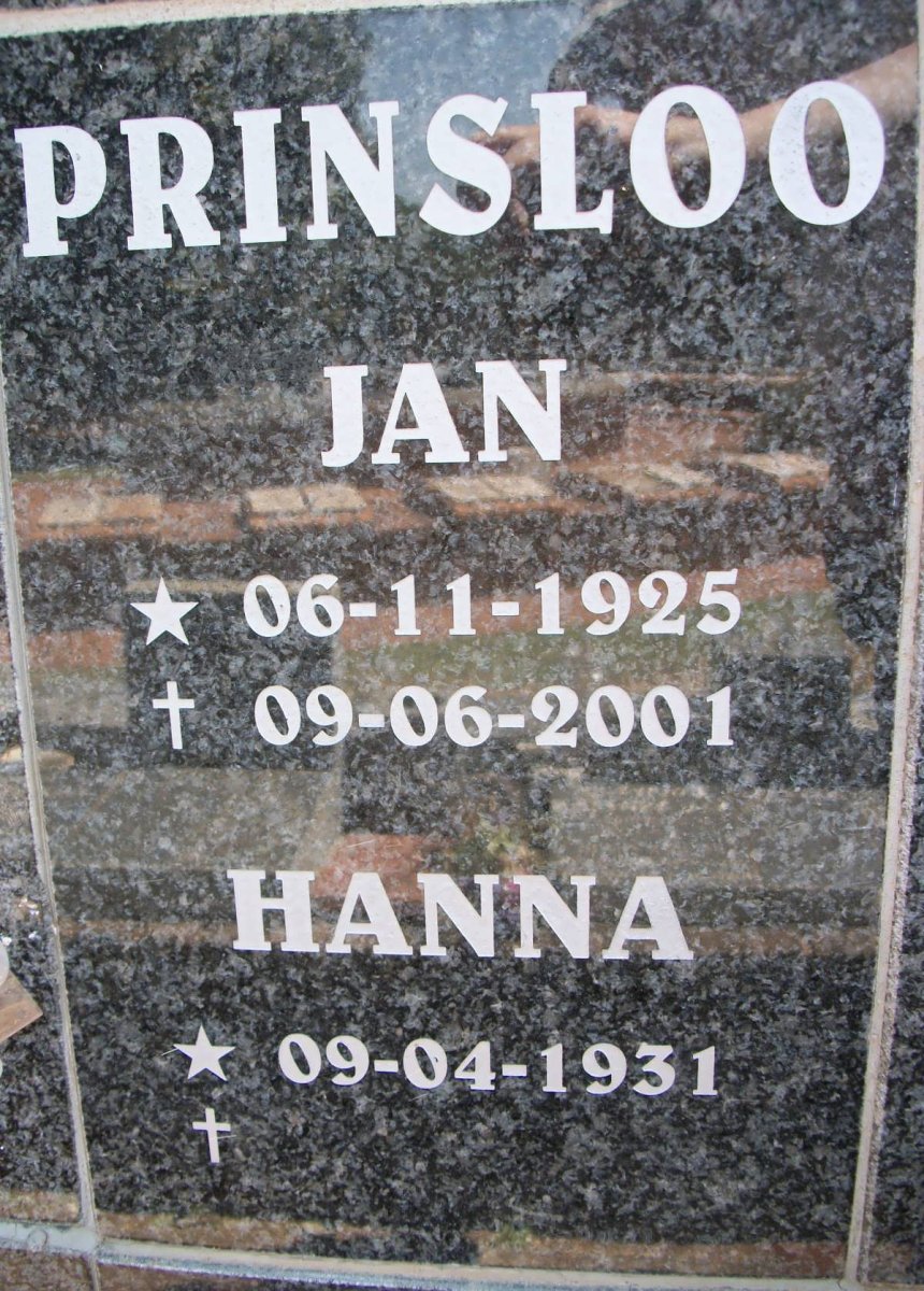 PRINSLOO Jan 1925-2001 &amp; Hanna 1931-