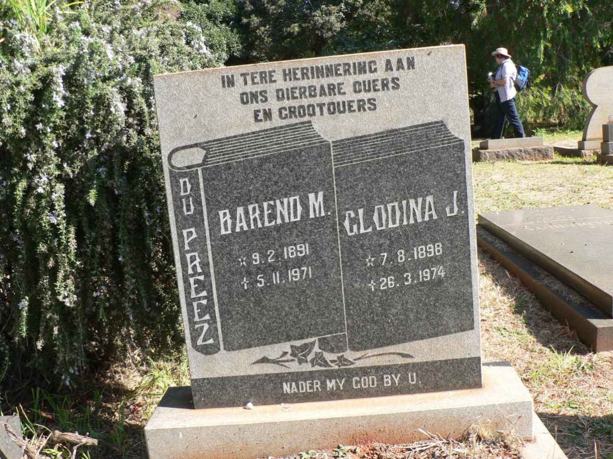 PREEZ Barend M., du 1891-1971 &amp; Gloudina J. 1898-1974