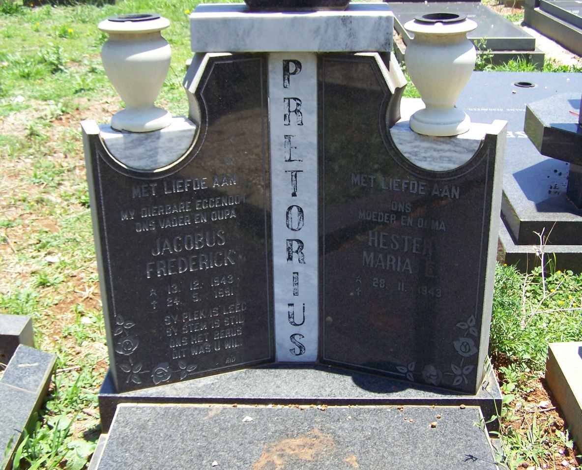 PRETORIUS Jacobus Frederick 1943-1991 &amp; Hester Maria E. 1943-