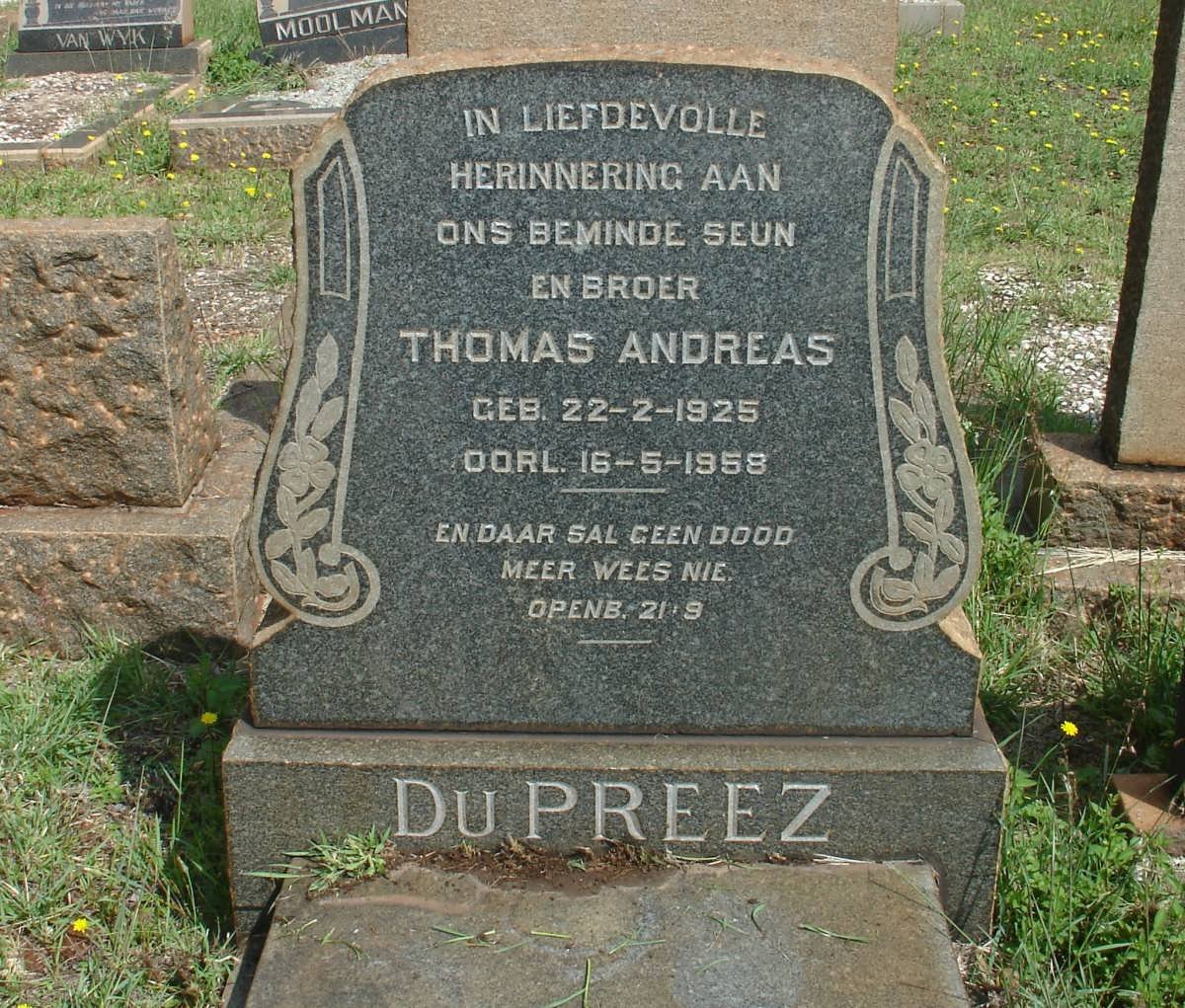 PREEZ Thomas Andreas, du 1925-1958