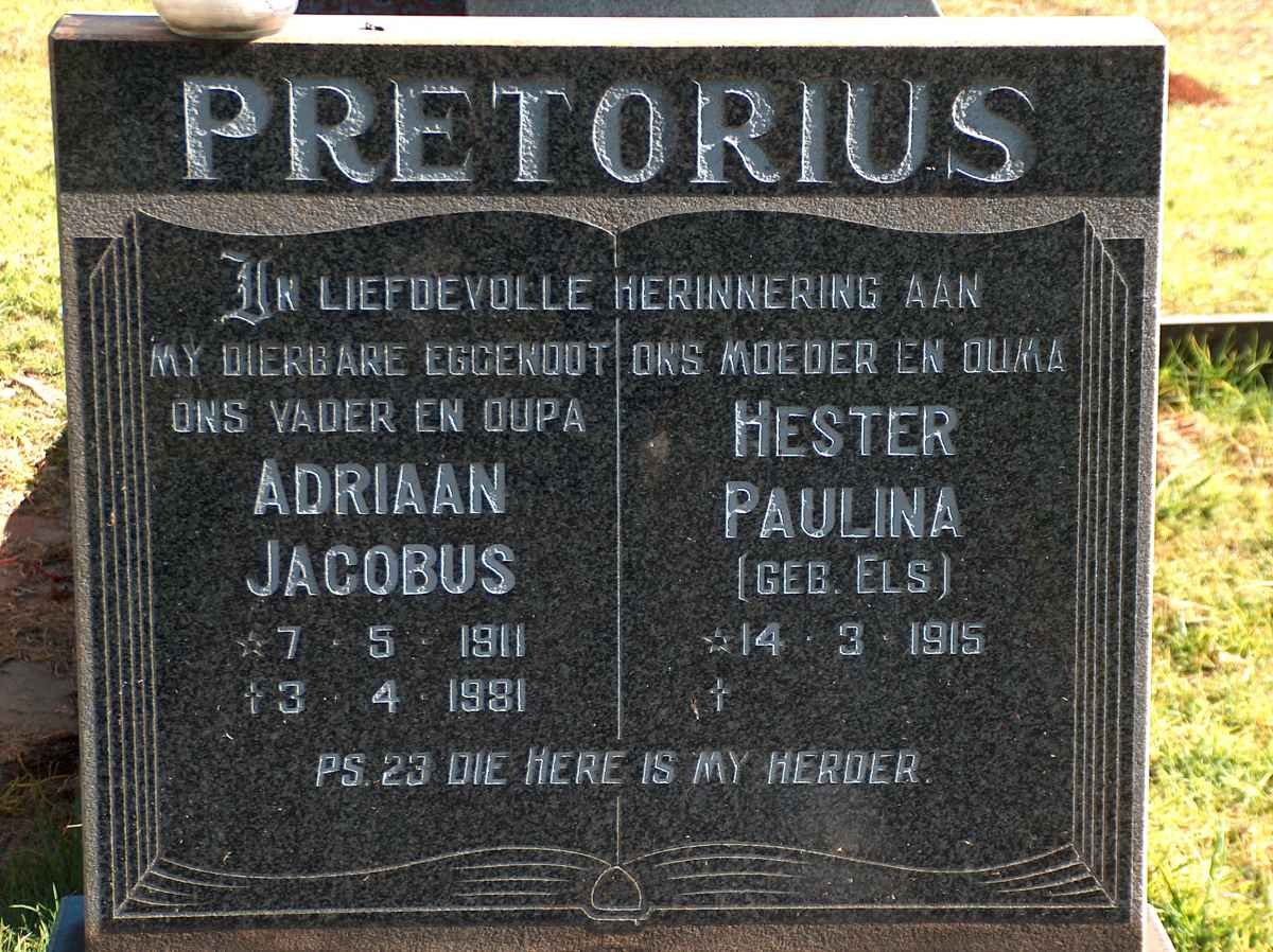 PRETORIUS Adriaan Jacobus 1911-1981 &amp; Hester Paulina ELS 1915-