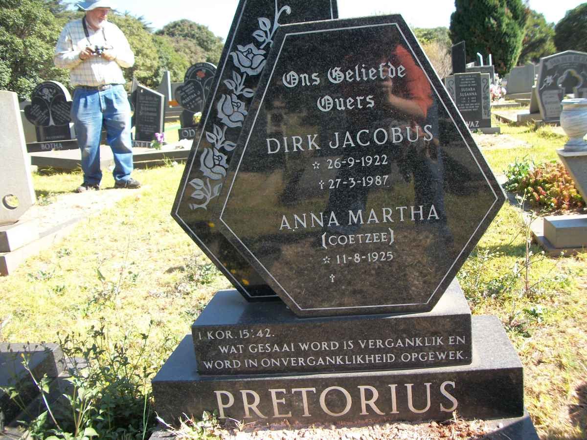PRETORIUS Dirk Jacobus 1922-1987 &amp; Anna Martha COETZEE 1925-
