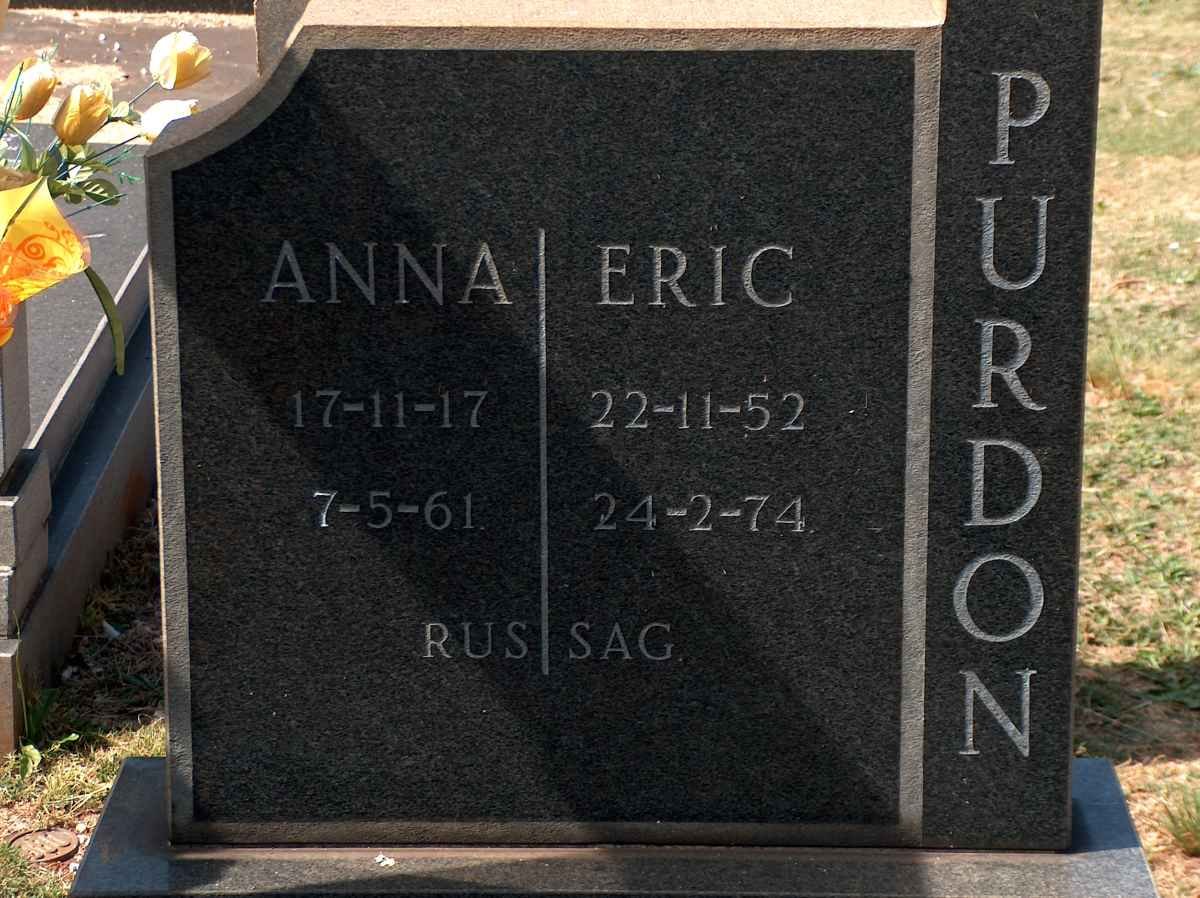 PURDON Anna 1917-1961 :: PURDON Eric 1952-1974