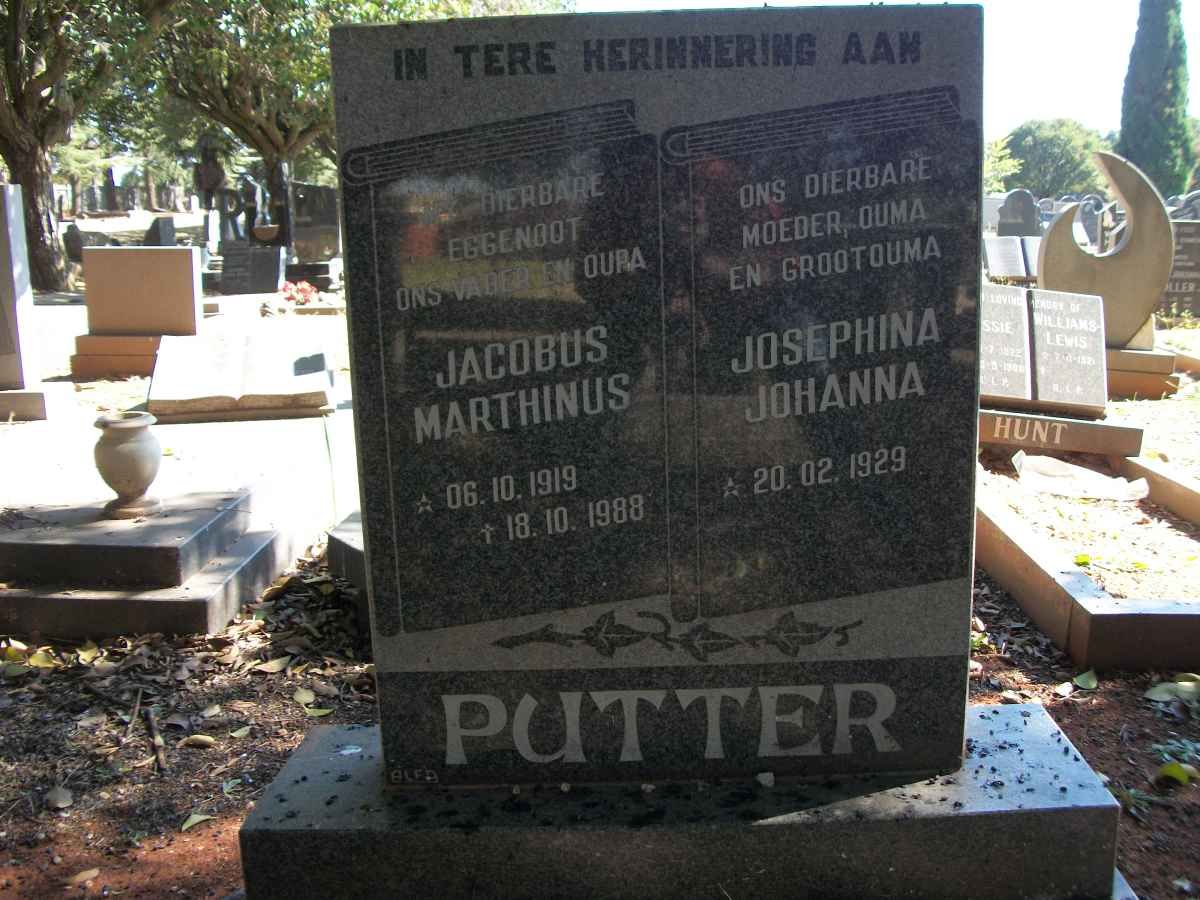PUTTER Jacobus Marthinus 1919-1988 &amp; Josephina Johanna 1929-