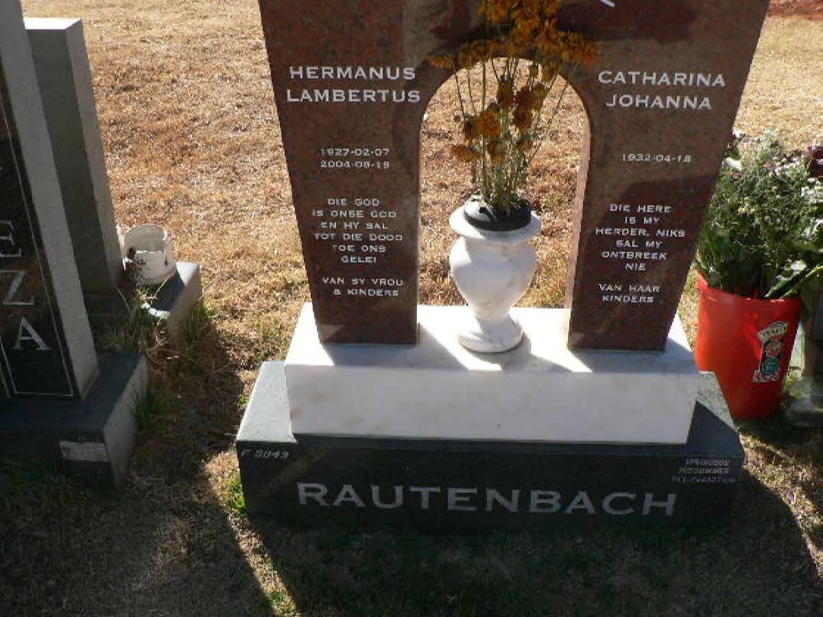 RAUTENBACH Hermanus Lambertus 1927-2004 &amp; Catharina Johanna 1932-