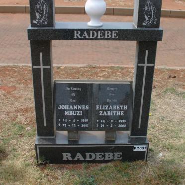 RADEBE Johannes Mbuzi 1918-2001 &amp; Elizabeth Zabithe 1926-2008