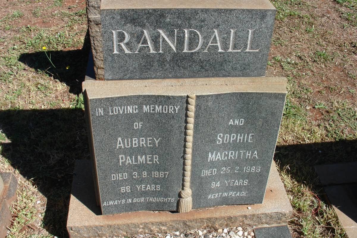 RANDALL Aubrey Palmer -1967 &amp; Sophie Magritha -1988