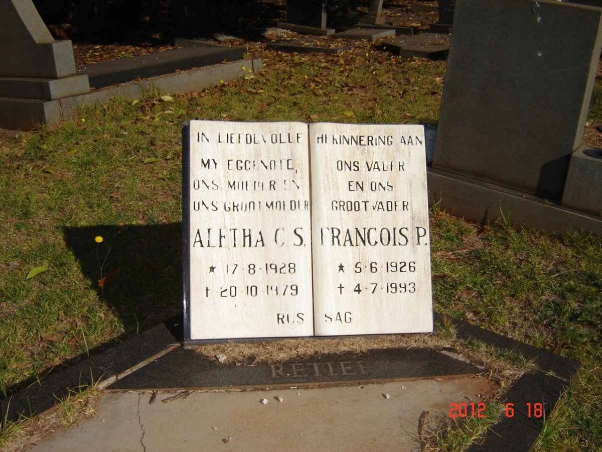 RETIEF Francois P. 1926-1993 &amp; Aletha C.S. 1928-1979