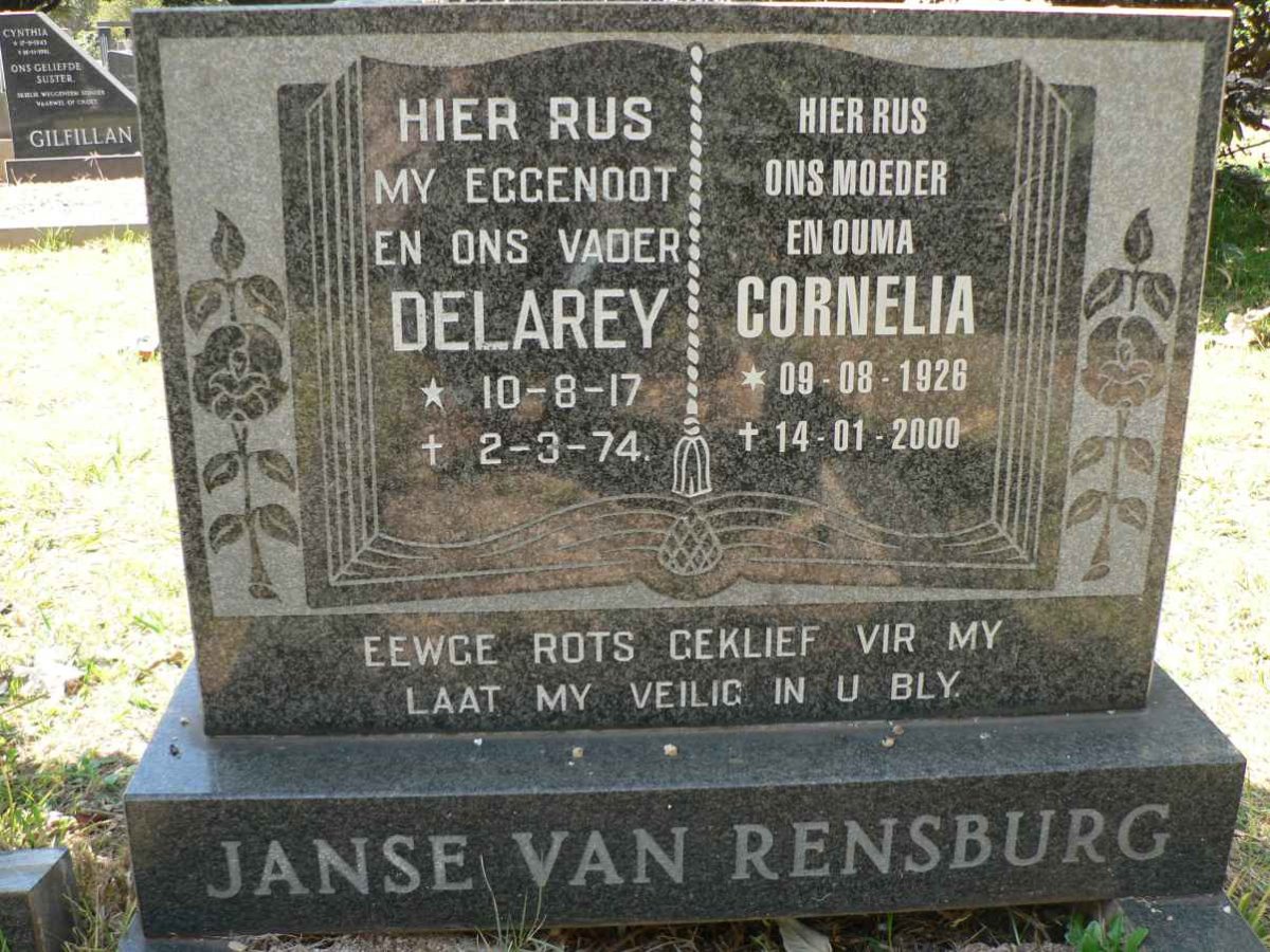 RENSBURG Delarey, Janse van 1917-1974 &amp; Cornelia 1926-2000
