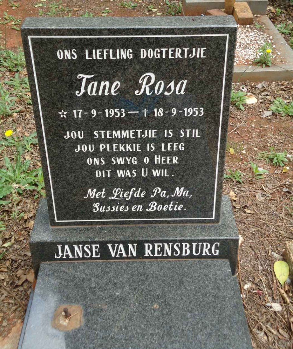 RENSBURG Jane Rosa, Janse van 1953-1953