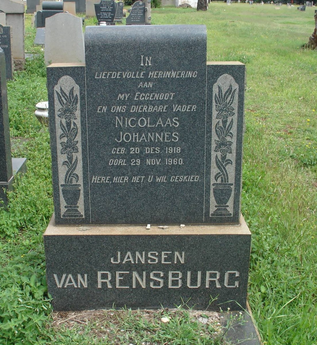 RENSBURG Nicolaas Johannes, Jansen van 1918-1960