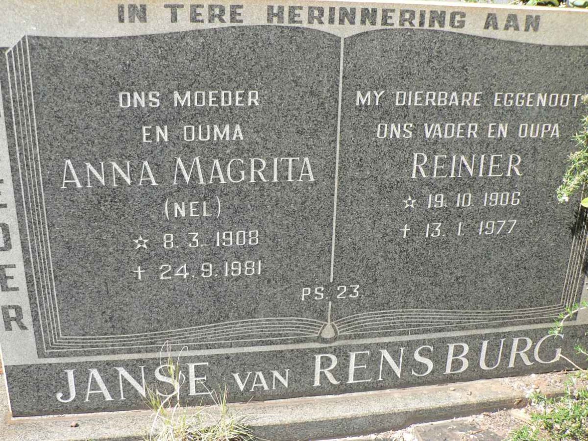 RENSBURG Reinier, Janse van 1906-1977 &amp; Anna Magrita NEL 1908-1981