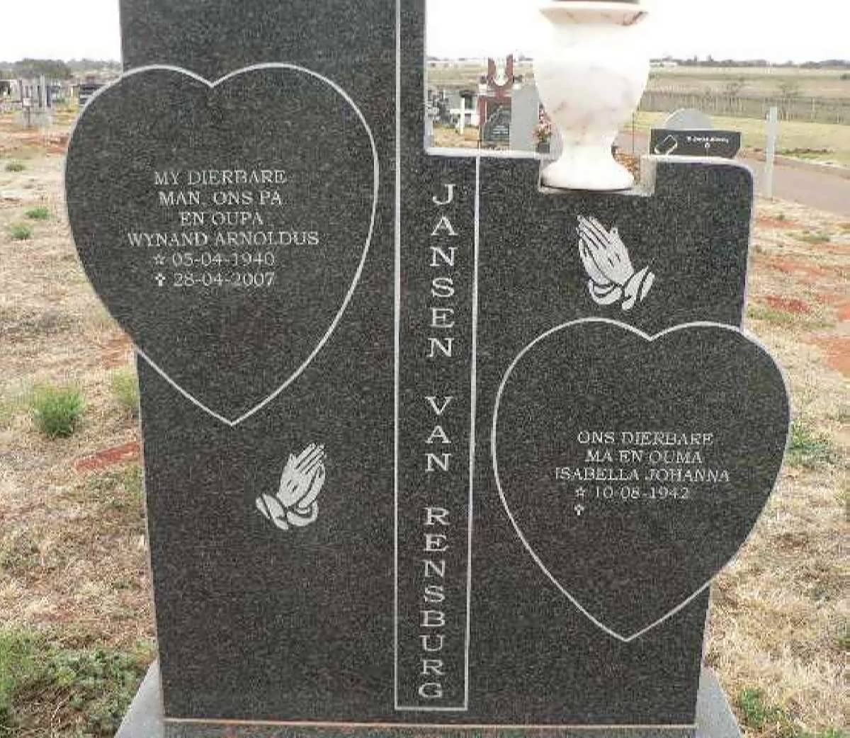 RENSBURG Wynand Arnoldus 1940-2007 &amp; Isabella Johanna 1942-