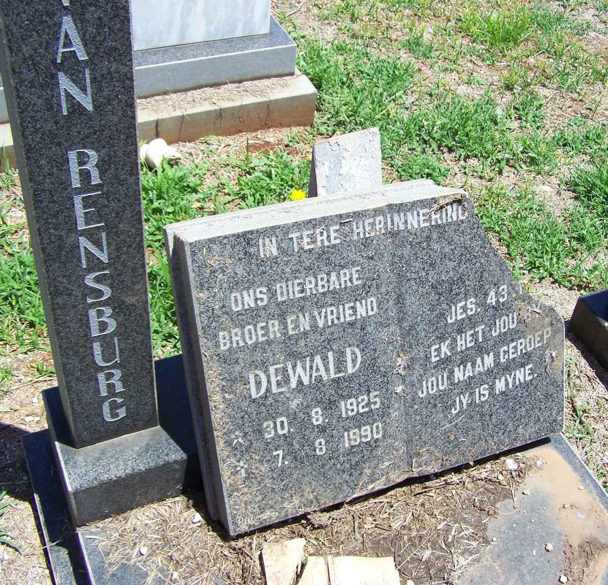 RENSBURG Dewald, van 1925-1990